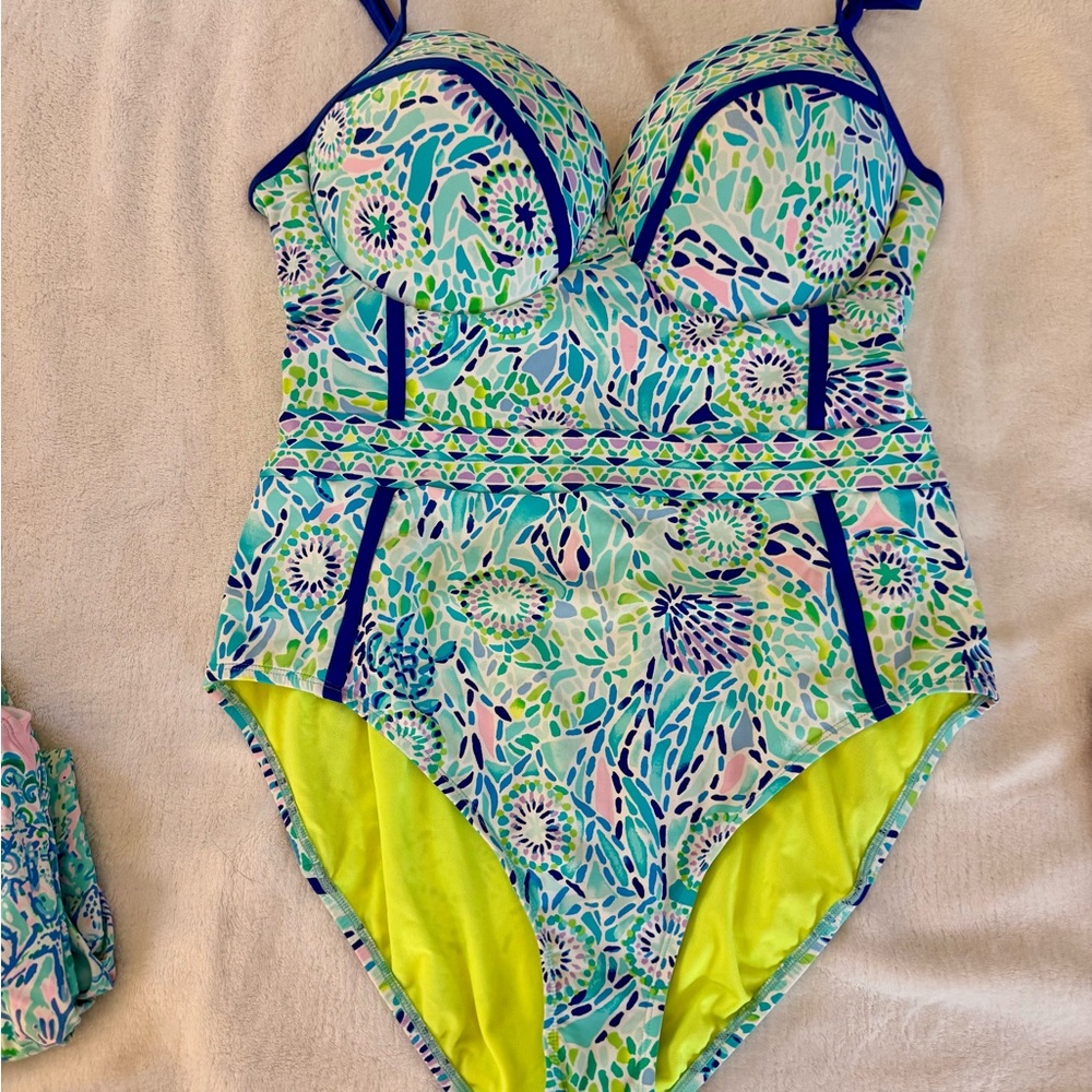 Lilly Pulitzer Blue and Green One Piece Swimsuit with Paisley Print
